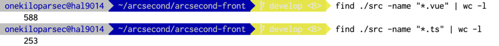 Screenshot of the linux command used to determine the number of Vue.js components.